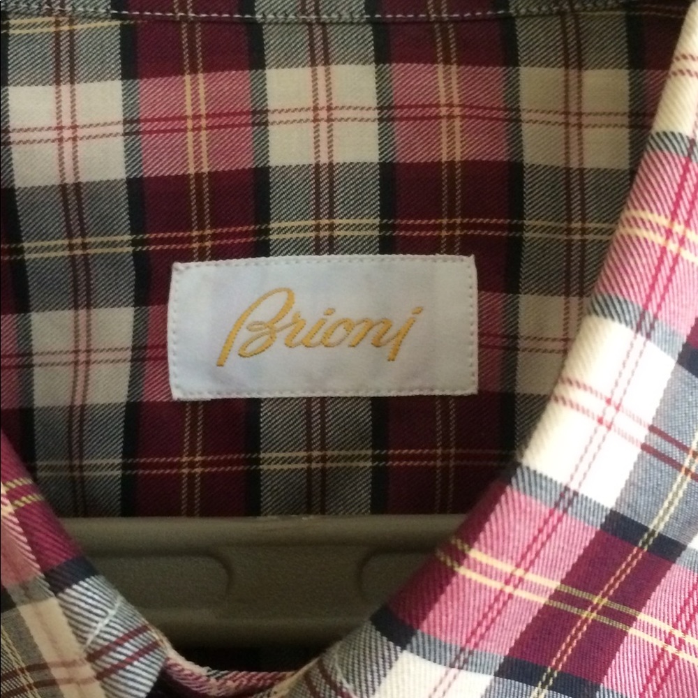 Unworn Brioni Button Down XL Plaid Cotton