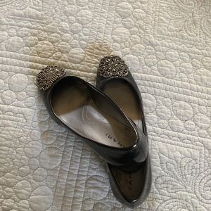 Tahari Gray Patent Leather Low Heeled Loafers