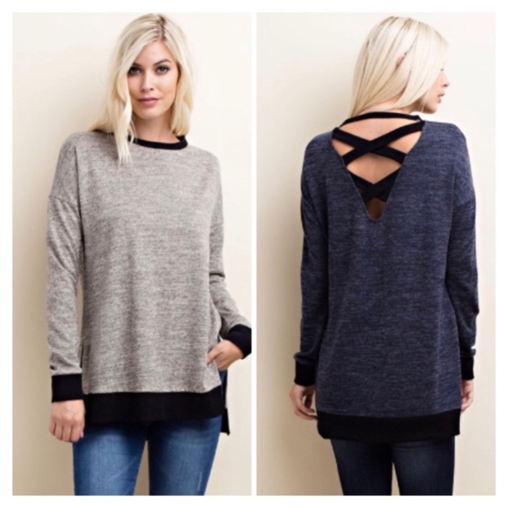 Navy OR Grey LongSleeve CrissCross Back Sweater