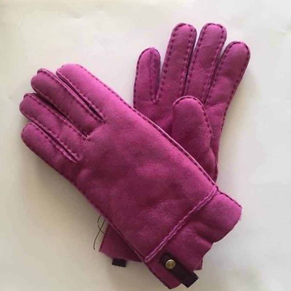 UGG CLASSIC SHEARLING FUCHSIA SUEDE GLOVES sz S/M