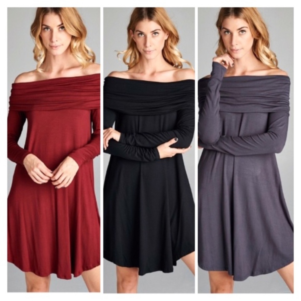 Off Shoulder longsleeve Rounded Hem Dress