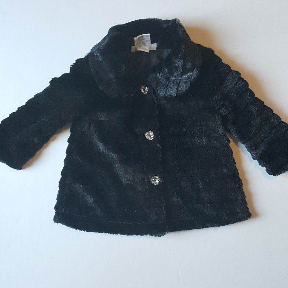 Mini Muffin Black Faux Fur Coat - Girl's 3-6 mth