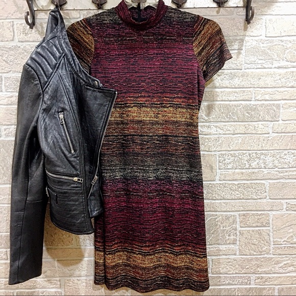 SALE🛎 NEW BLACK & RUST MOCK NECK STRETCH DRESS - Picture 1 of 8