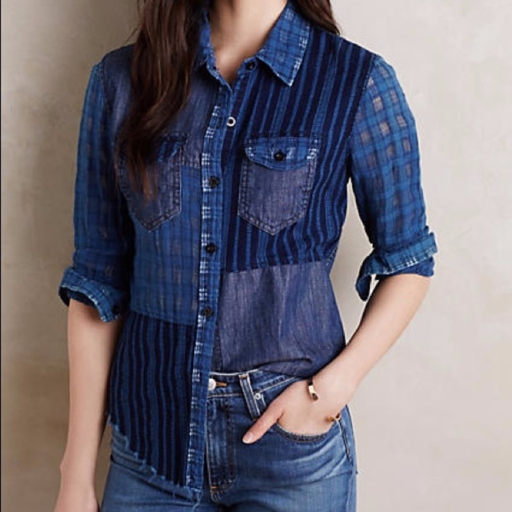 Artisan de Luxe Patchwork Plaid Button Down Shirt