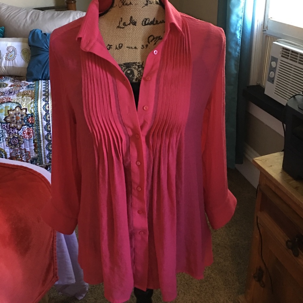 Fever Size Small sheer pink button down blouse