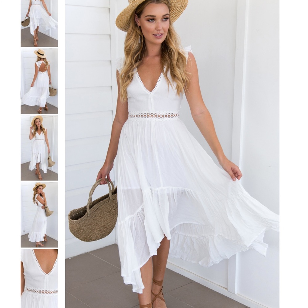 White open back high-low maxi