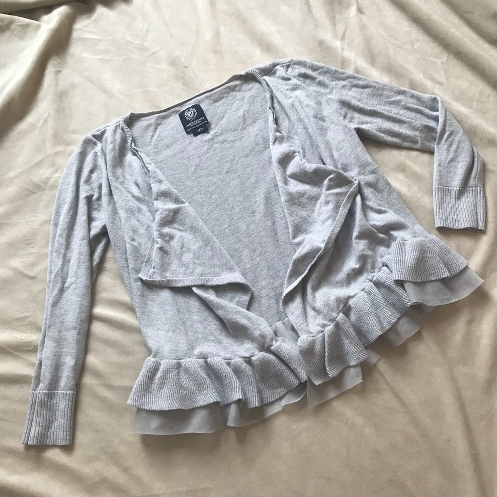 Gray Ruffled Cardigan