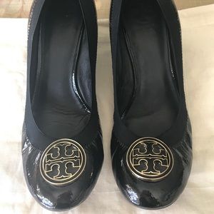 Tory Burch Black Patent Leather Wedges