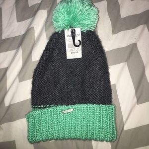 Teal and grey beanie