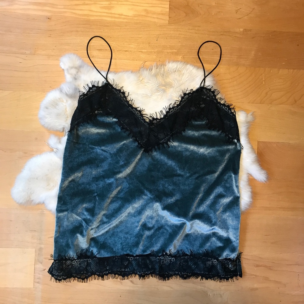 SOLD - Bershka Lace Trimmed Velvet Tank Top - Picture 2 of 7