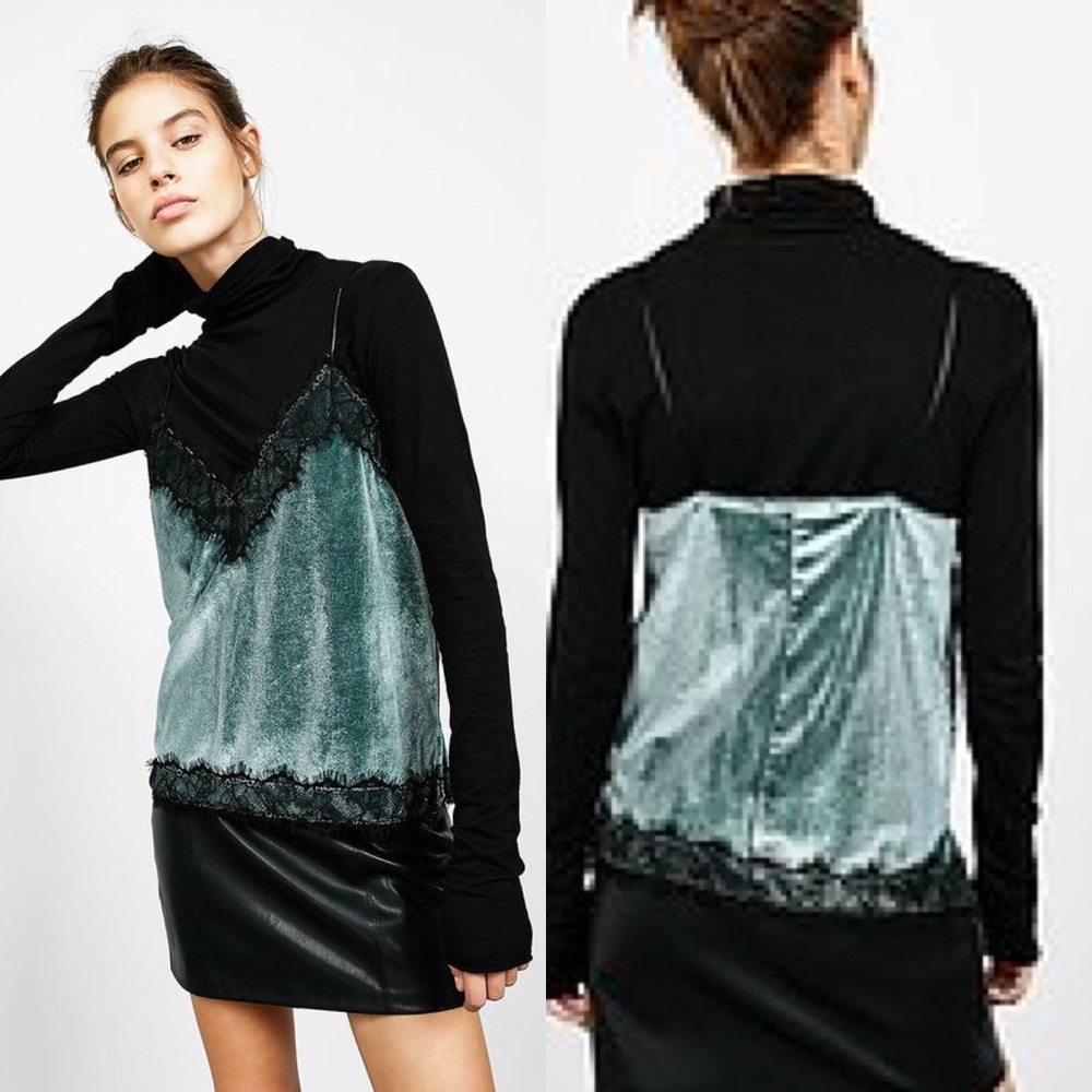 SOLD - Bershka Lace Trimmed Velvet Tank Top - Picture 4 of 7