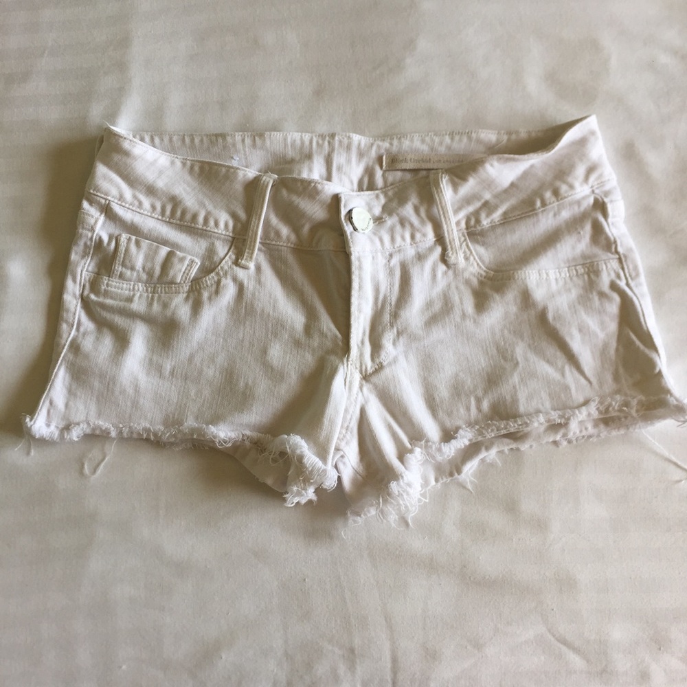 Black orchid white denim cut off shorts