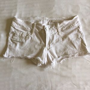 Black orchid white denim cut off shorts