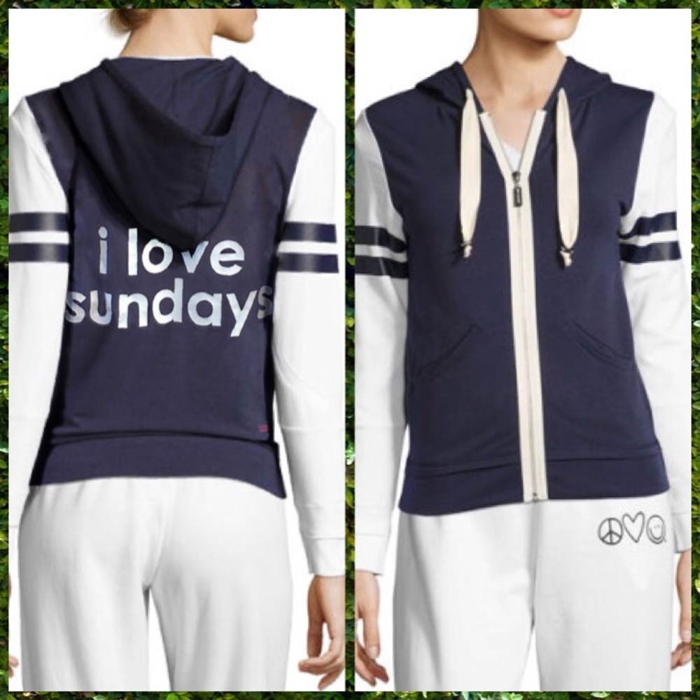 (XS) PEACE LOVE WORLD Collegiate hoodie Blue/White