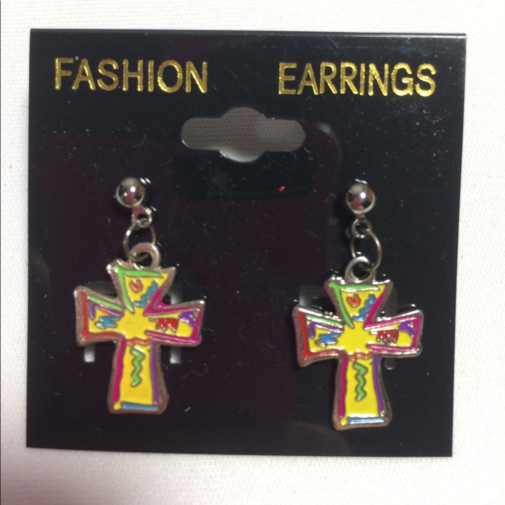 5/$15 Multi Color Cross Earring Pierce Handmade
