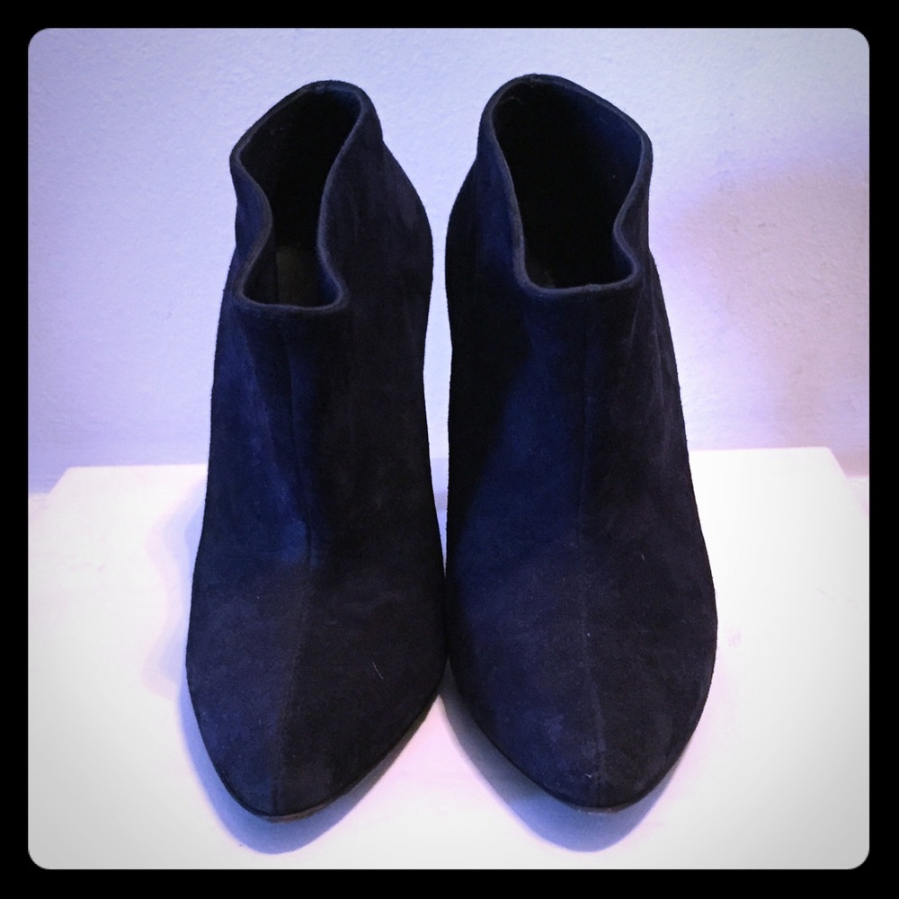 Balenciaga Almond Toe Navy Suede Ankle Booties.