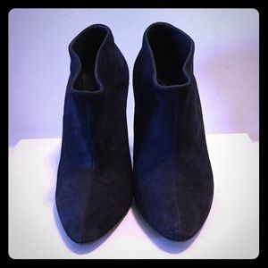 Balenciaga Almond Toe Navy Suede Ankle Booties.