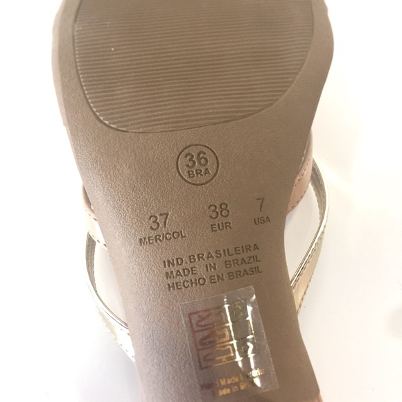 Nude Heels Tan Gold Patent Strappy Kitten Heels - Picture 4 of 4