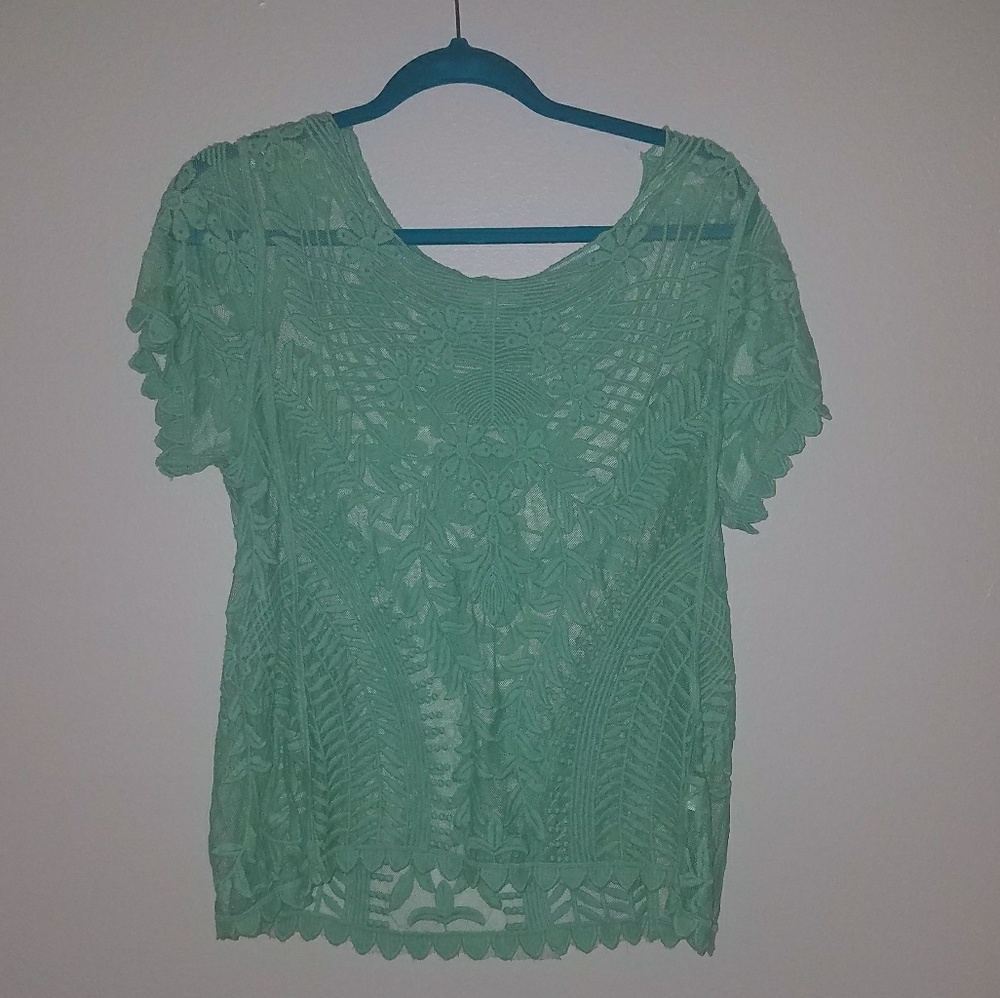 Mint sheer floral flowy top