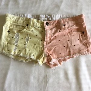 Frankie B. Two tone studded denim shorts