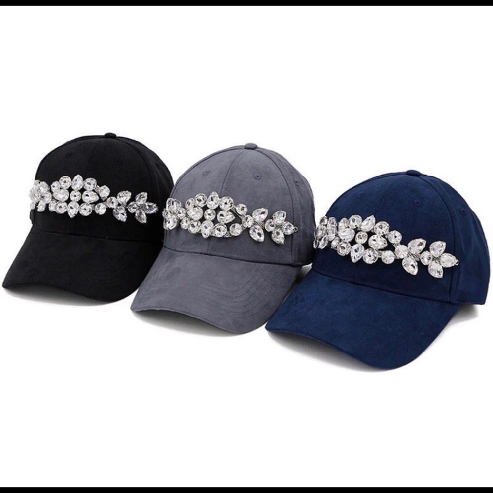 Black suede embellished baseball cap