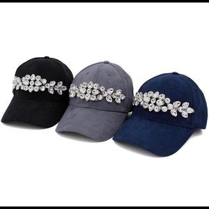 Black suede embellished baseball cap