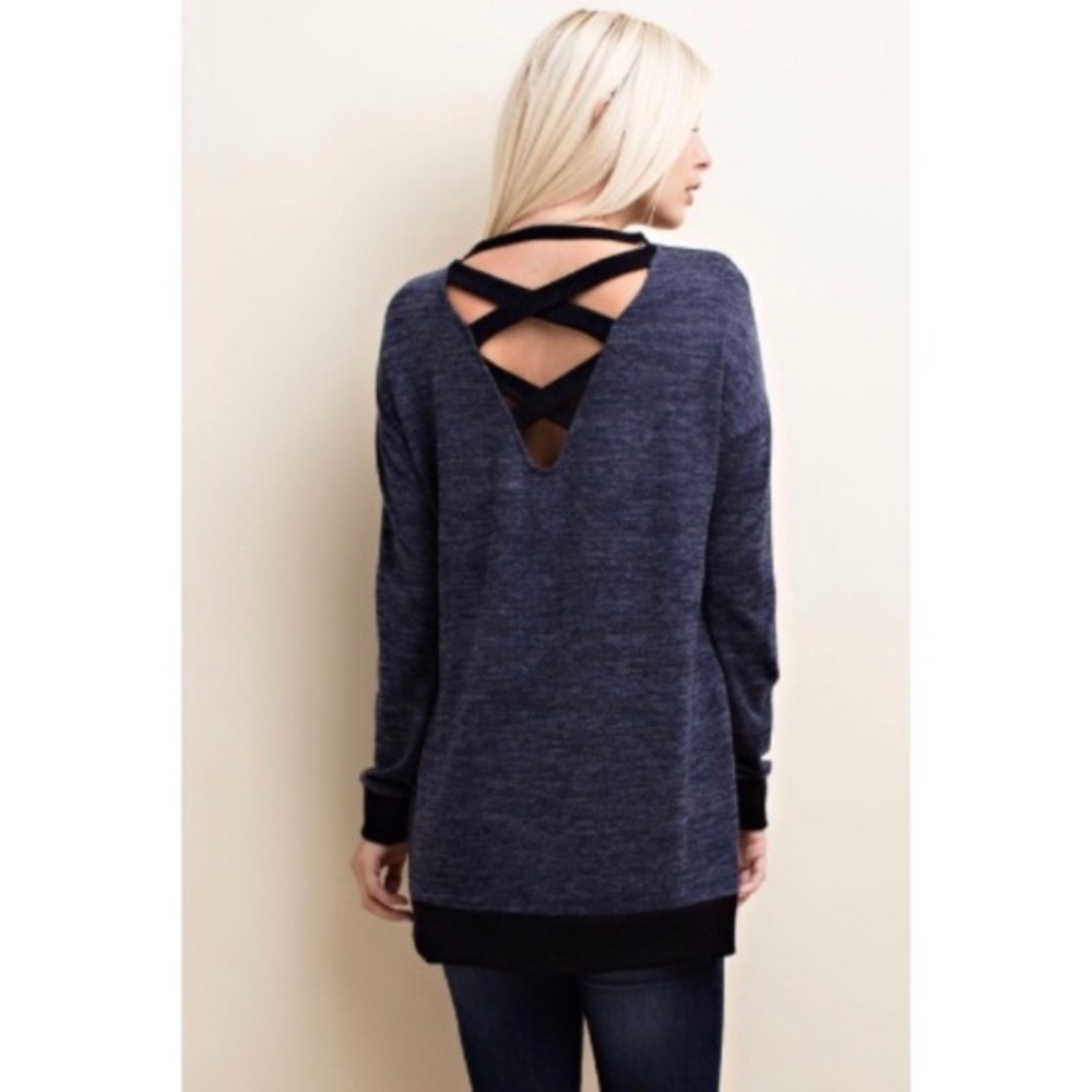 Navy Crisscross Back Sweater