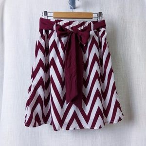 Emmelee Burgundy Chevron A-Line Skirt w/ Tie Belt
