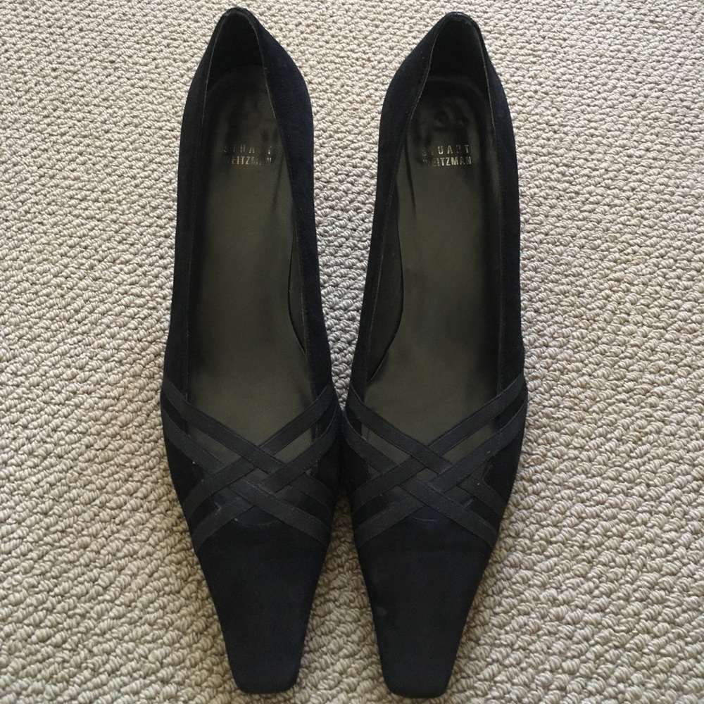 Stuart Weitzman black suede kitten heels