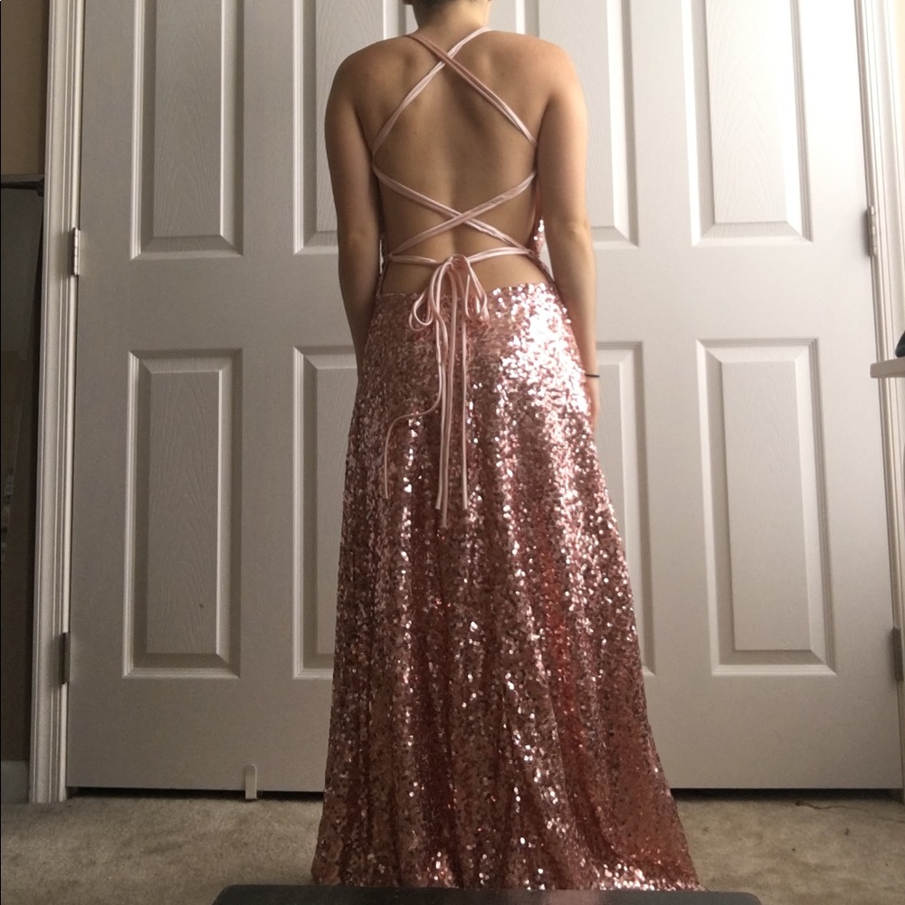 Pink sequin prom dress