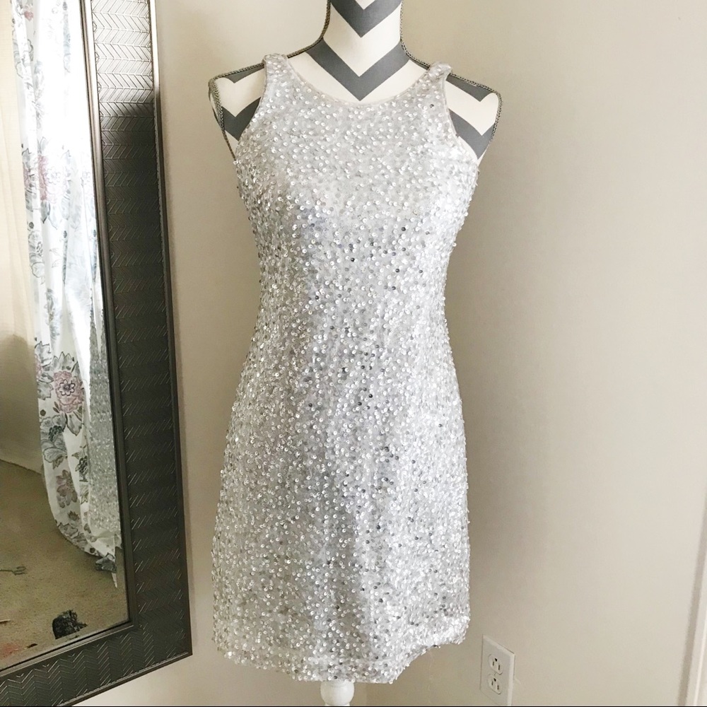 White Silver Sequin Cocktail Dress
