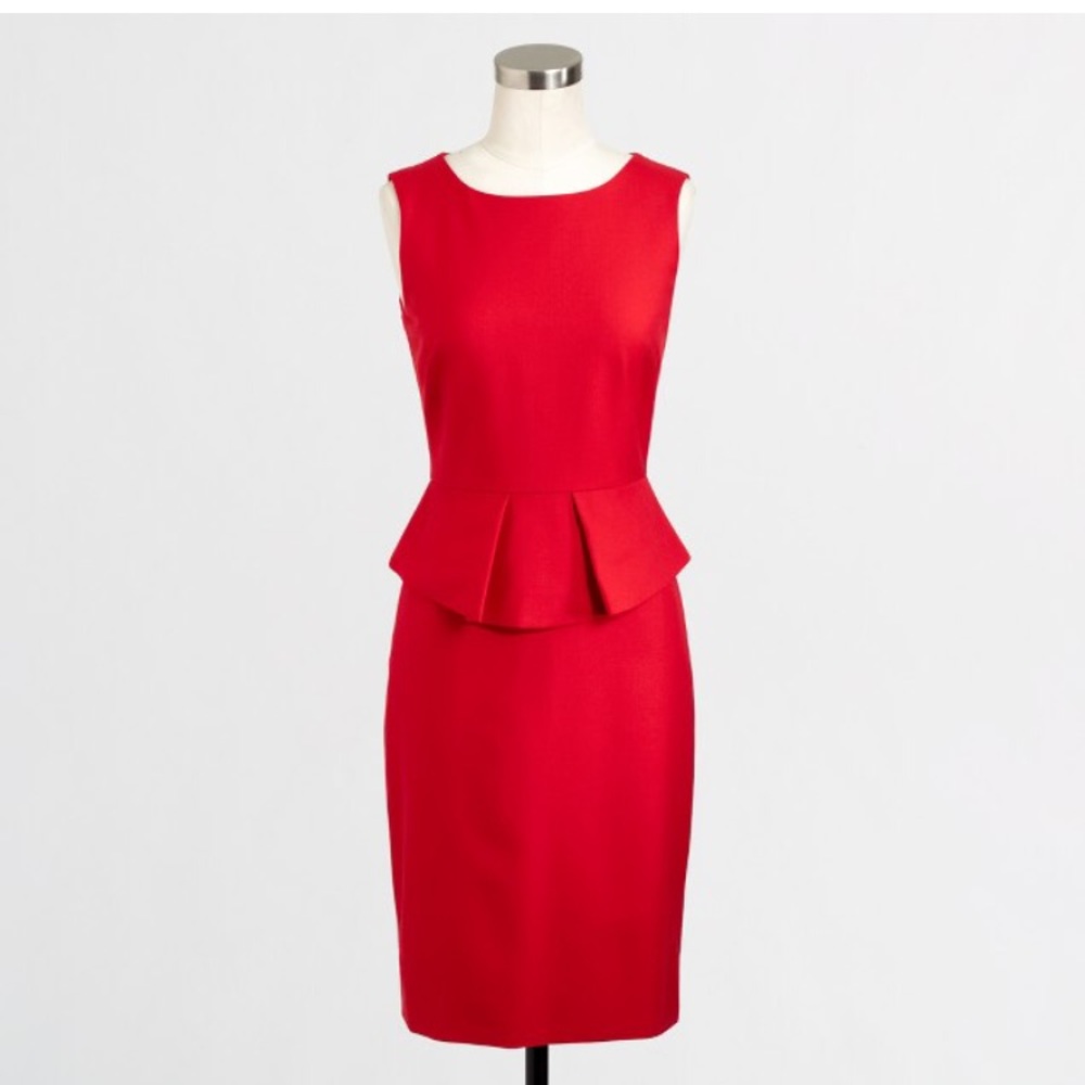 NWT J Crew Factory Red Stretch Wool Peplum Dress