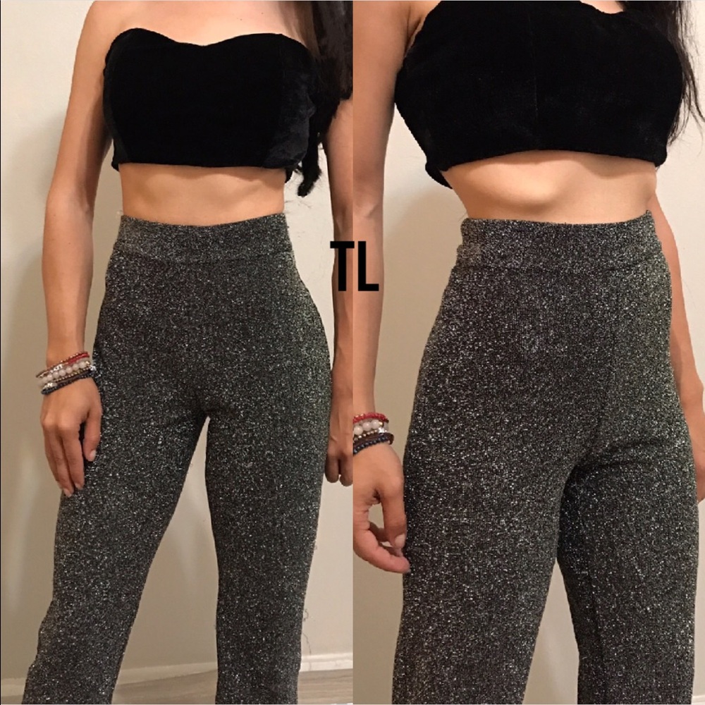 High waist shimmer bodycon stretchy pants