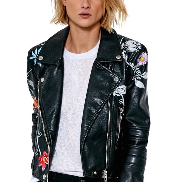 embroidered faux leather jacket