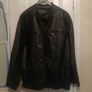 Men's black leather coat 3X