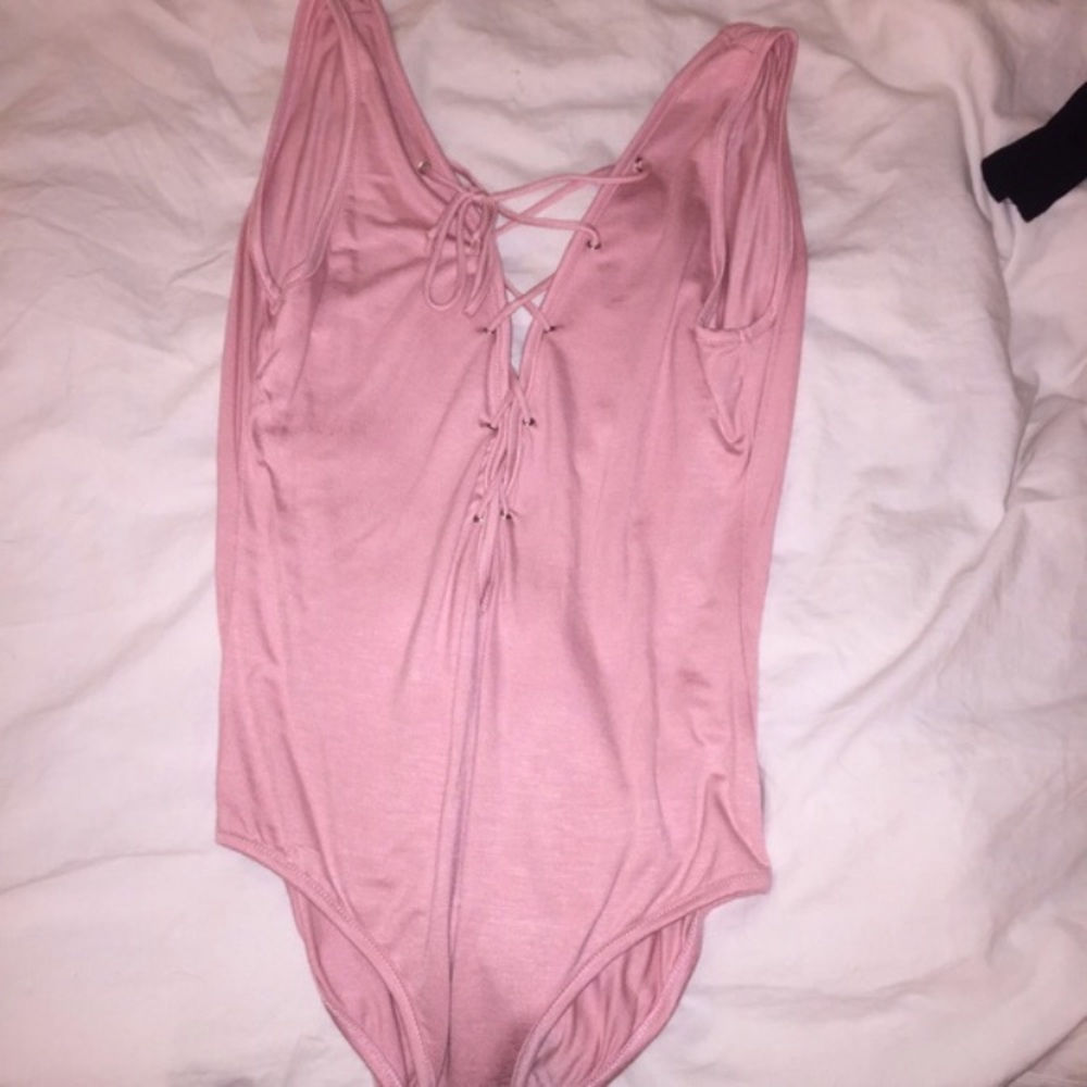 Baby pink  deep V neck body suit