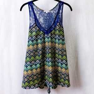 Chevron & Lace Geometric Tank Blouse