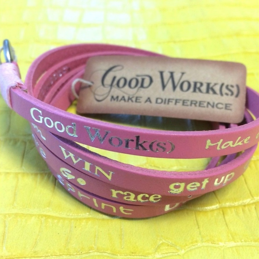 Good Works Leather Pink WrapAround Bracelet