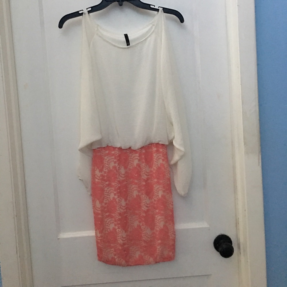 White chiffon and pink overlay dress