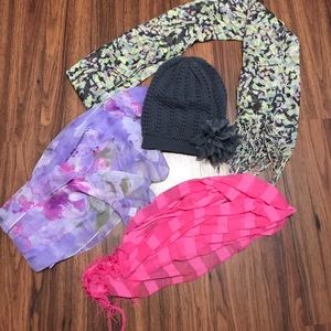 Three Scarfs and Knit Hat