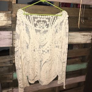 see through creme embroidered blouse