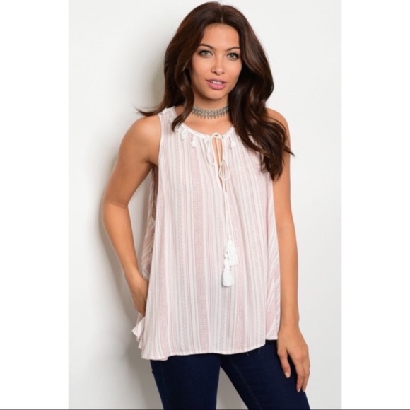 Off White & Mauve Striped Pattern Top Tunic - Picture 2 of 3