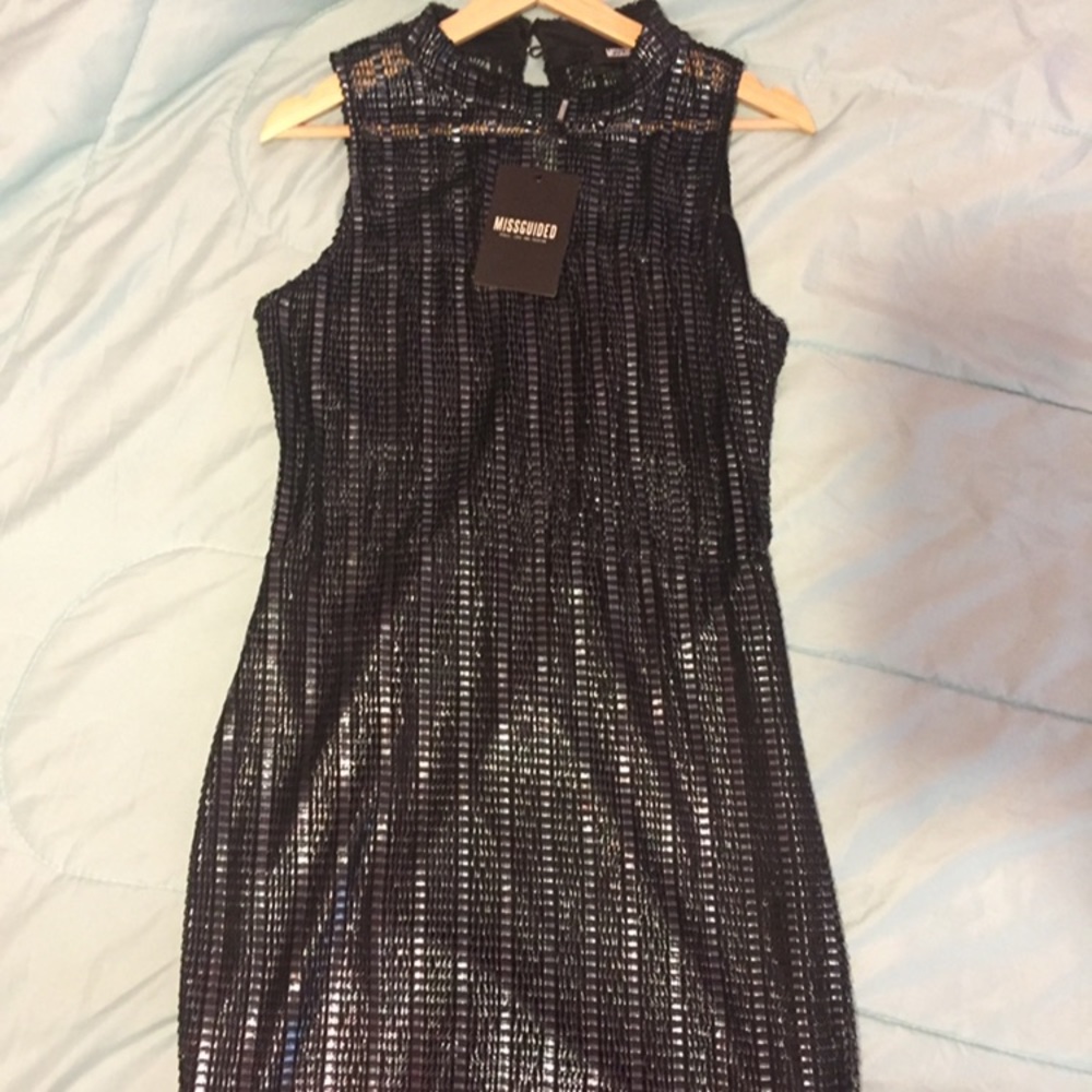 Metallic black and charcoal grey midi dress