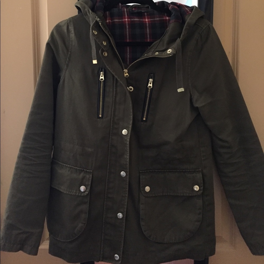 Topshop Army Green Jacket with gold/leather Sz: 4