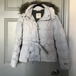 Hollister Puffer Coat with Fur Trim Hood