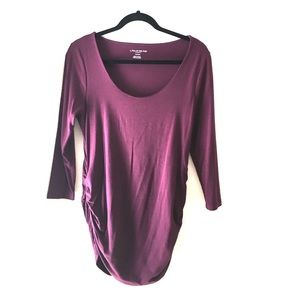Ruched Wine colored 3/4 sleeve maternity shirt