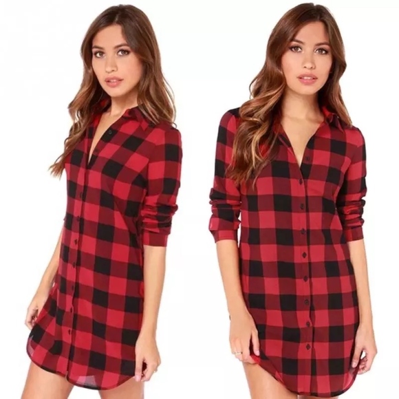 1 LEFT! New Red Flannel button down Tunic! - Picture 2 of 4