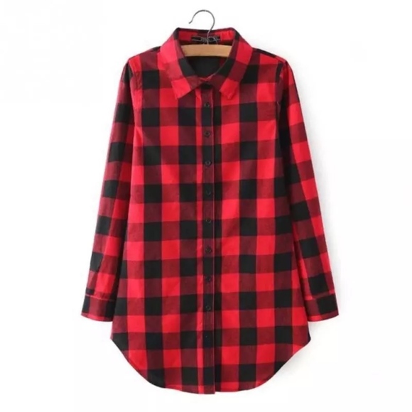 1 LEFT! New Red Flannel button down Tunic! - Picture 3 of 4