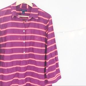 Lands' End Striped Bracelet Sleeve Poplin Popover Lands' End Striped Bracelet Sleeve Poplin Popover