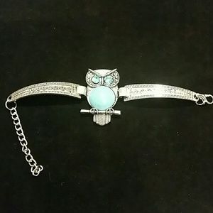 Retro Sliver Bohemian Owl Moon Turquoise